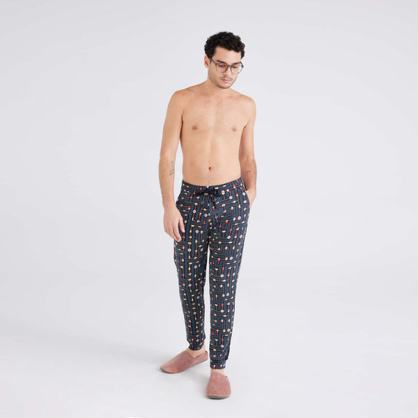 Front - Model wearing  Snooze Sleep Pant in Junk Man-Black