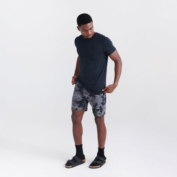 Front - Model wearing Snooze Sleep Short in Supersize Camo- Dark Charcoal