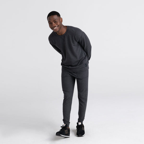 Front - Model wearing 3Six Five Lounge Long Sleeve Crew in Black Heather