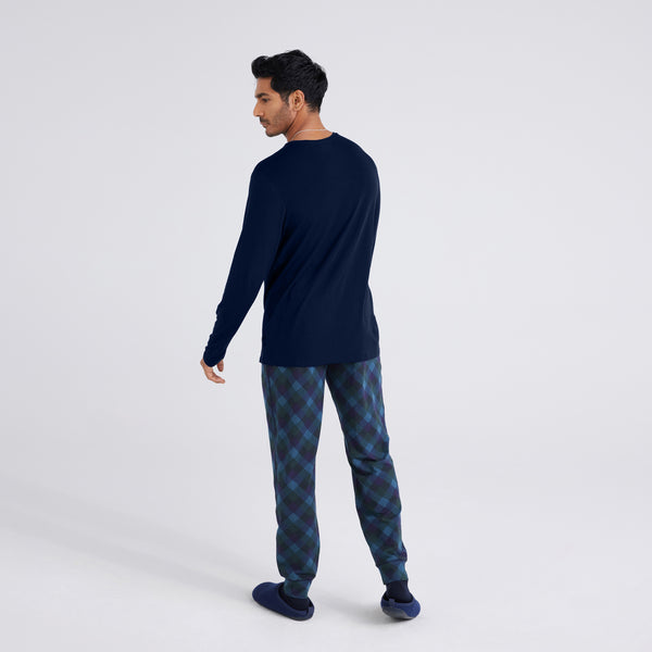 Back - Model wearing  Snooze Sleep Long Sleeve Crew in Maritime