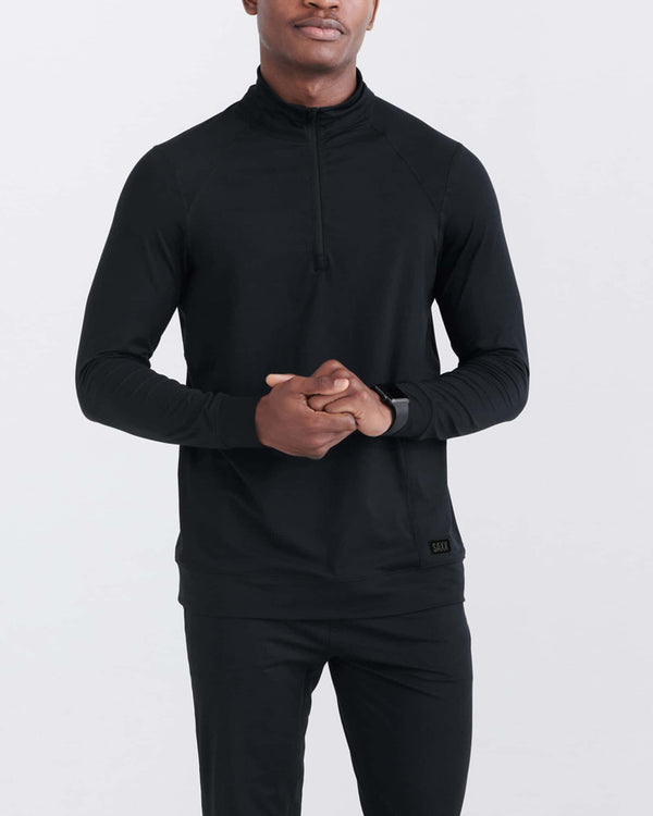 Front - Model wearing Peakdaze Half Zip in Black