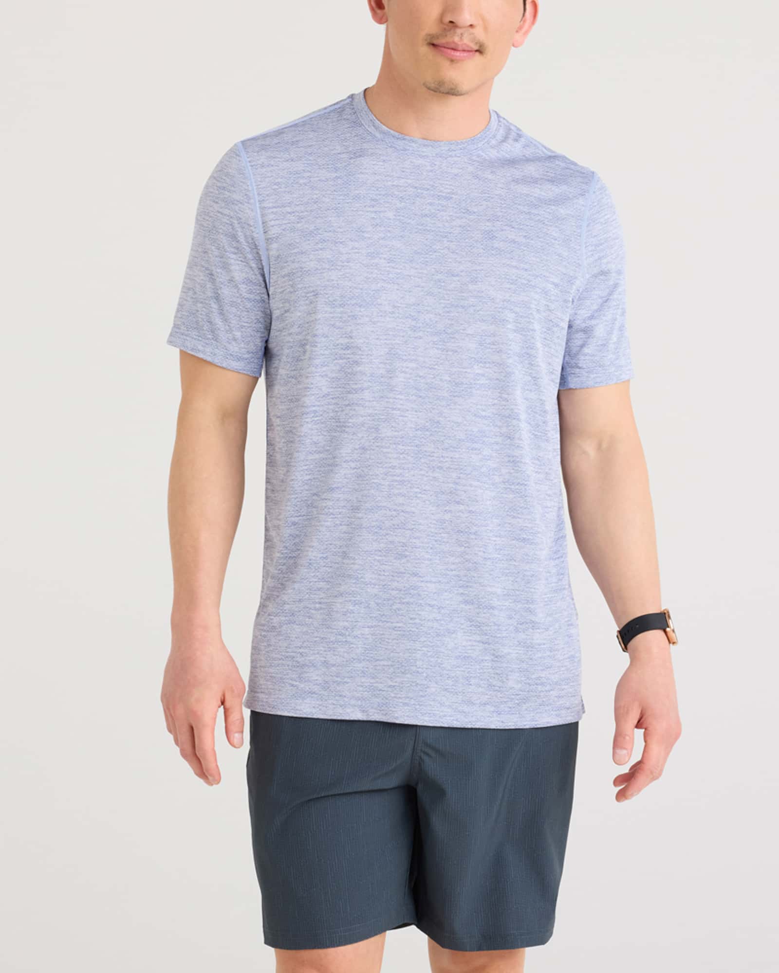 Front - Model wearing Multi-Sport Tech Tee in Tidal Blue Heather