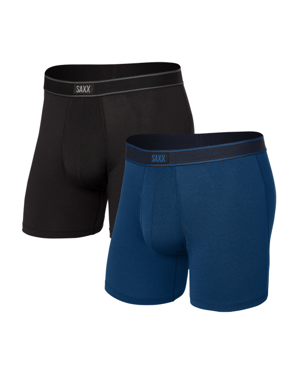 Front of Daytripper Boxer Brief Fly 2 Pack in Black/City Blue Heather