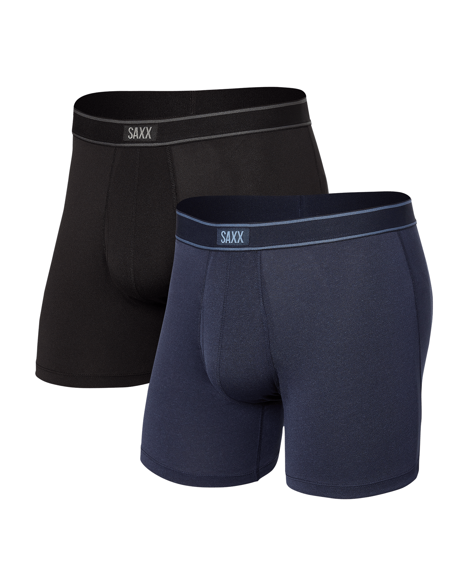 Front of Daytripper Boxer Brief Fly 2 Pack in Black/City Blue Heather