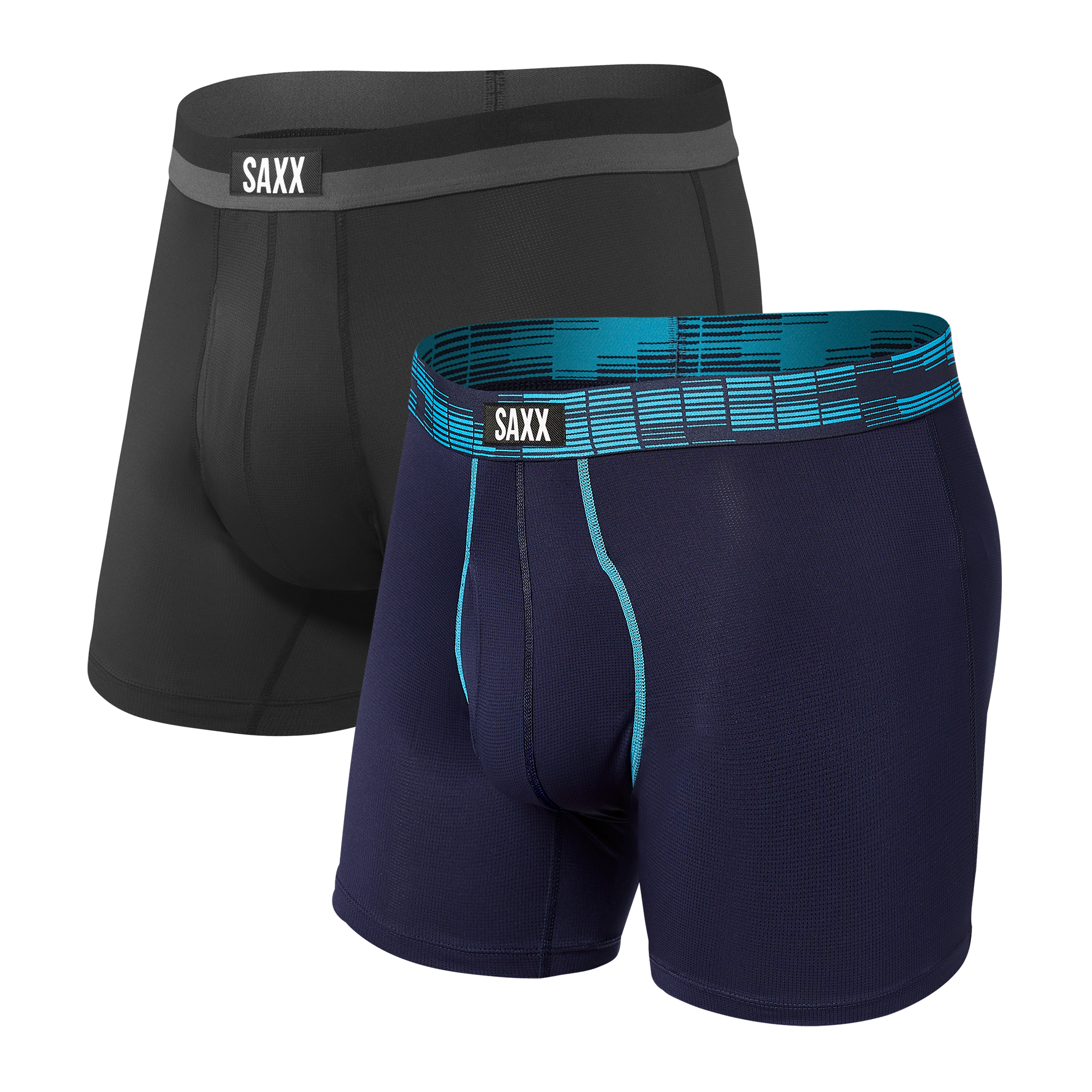 Front of Sport Mesh Boxer Brief Fly 2 Pack in Navy Digi Dna/Black