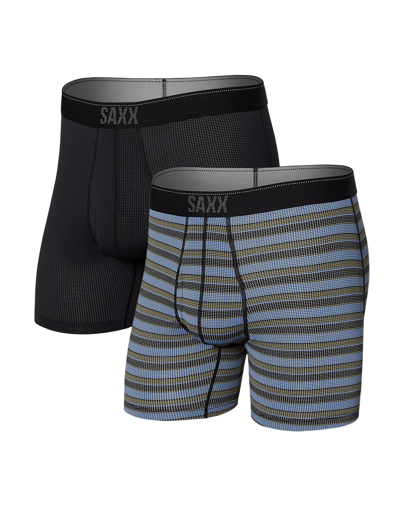 Front of Quest Boxer Brief Fly 2 Pack in Sunrise Stripe/Black II