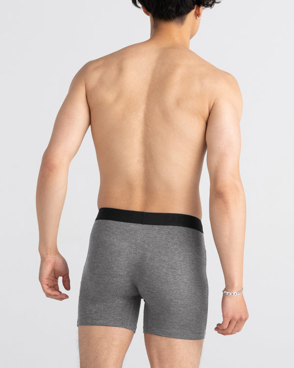 Back - Model wearing Ultra Super Soft Boxer Brief Fly 5Pk in Black/Grey Heather/Navy