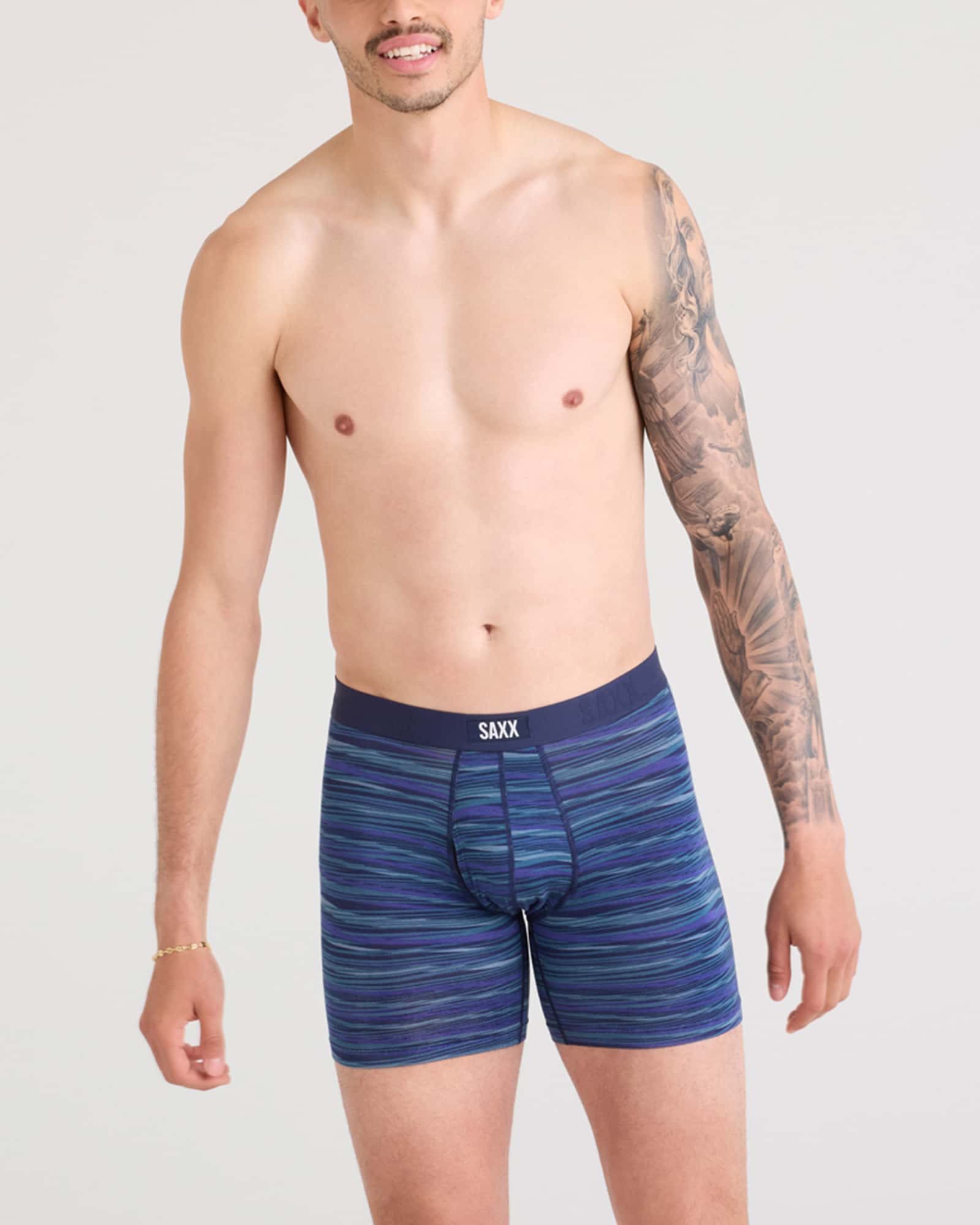 Front - Model wearing Vibe Xtra Boxer Brief Fly 2 Pack in Surge Spacedye/Navy