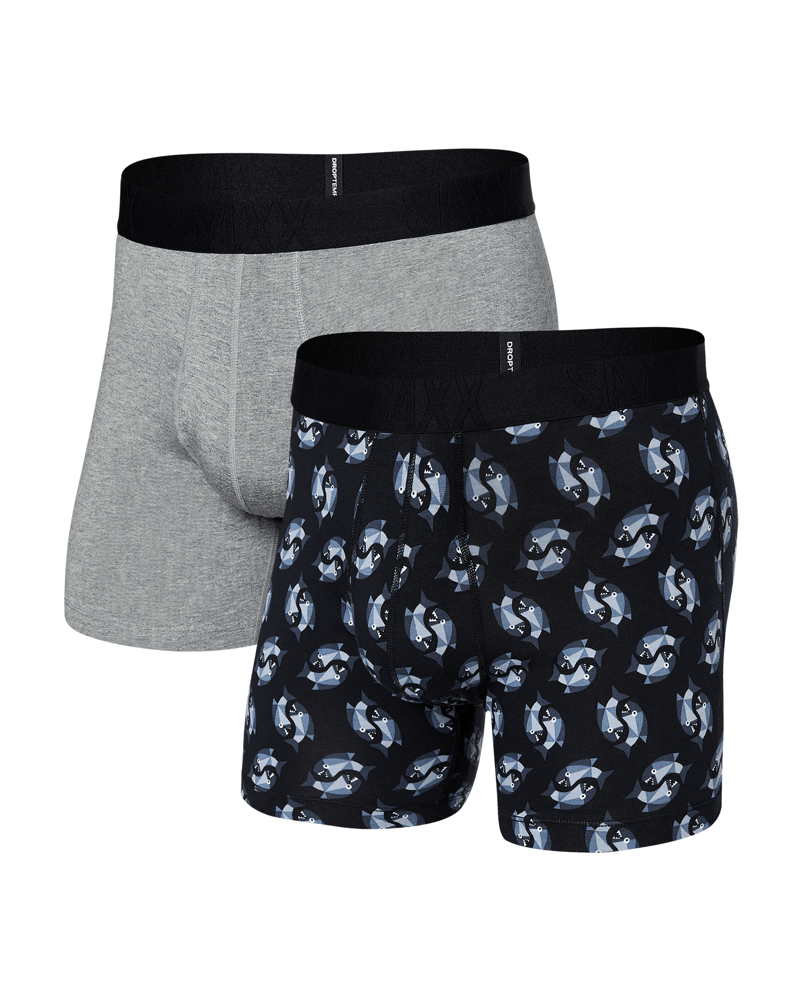 Front of Droptemp Cooling Cotton Boxer Brief Fly 2-Pack in Angler Wrangler/Dark Grey Heather