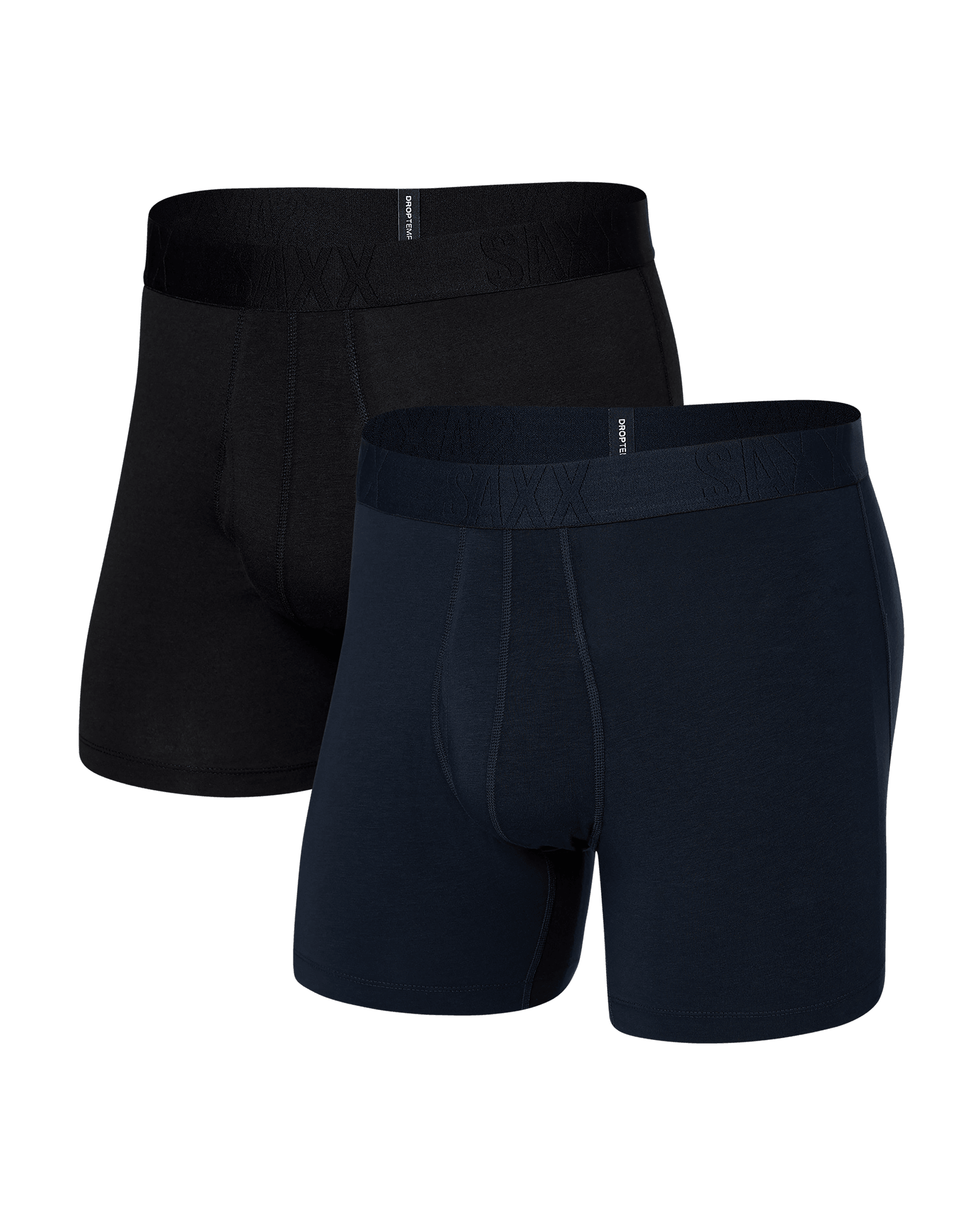 Front of Droptemp Cooling Cotton Boxer Brief Fly 2-Pack in Dark Ink/Black