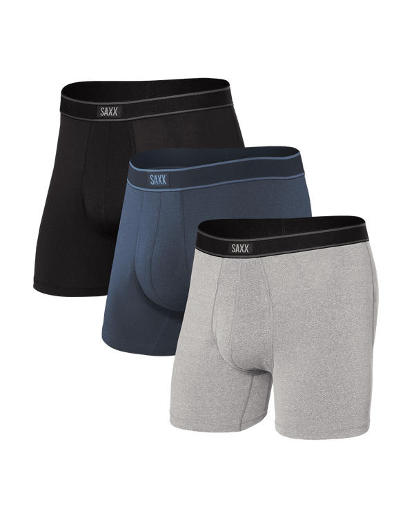 Front of Daytripper Boxer Brief Fly 3Pack in Black/Grey/Navy