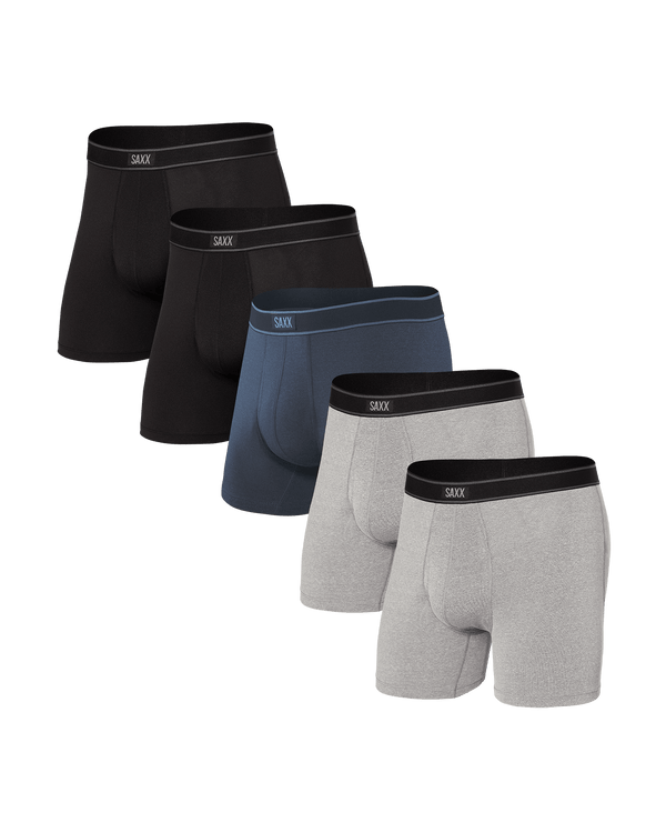 Front of Daytripper Boxer Brief Fly 5Pack in Black/Grey/Navy