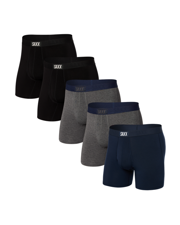 Front of Ultra Boxer Brief Fly 5Pack in Black/Grey Htr/Navy