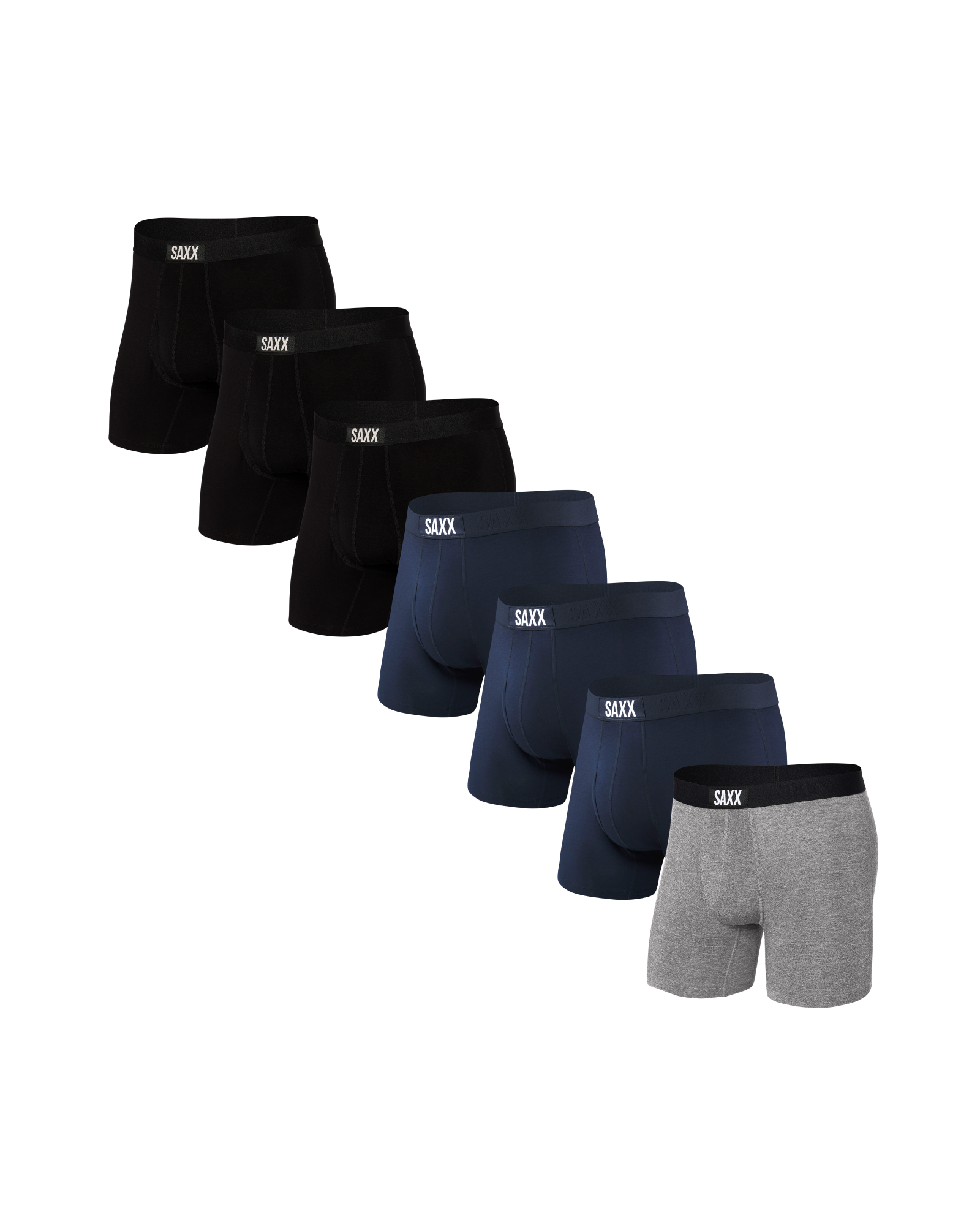 Front of Ultra Super Soft Boxer Brief Fly 7 Pack in Black/Grey Heather/Navy