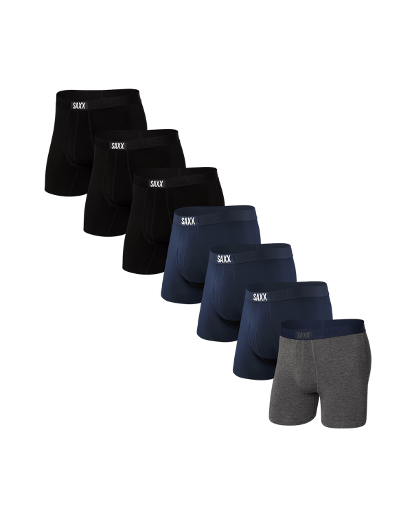 Front of Ultra Super Soft Boxer Brief Fly 7 Pack in Black/Grey Heather/Navy