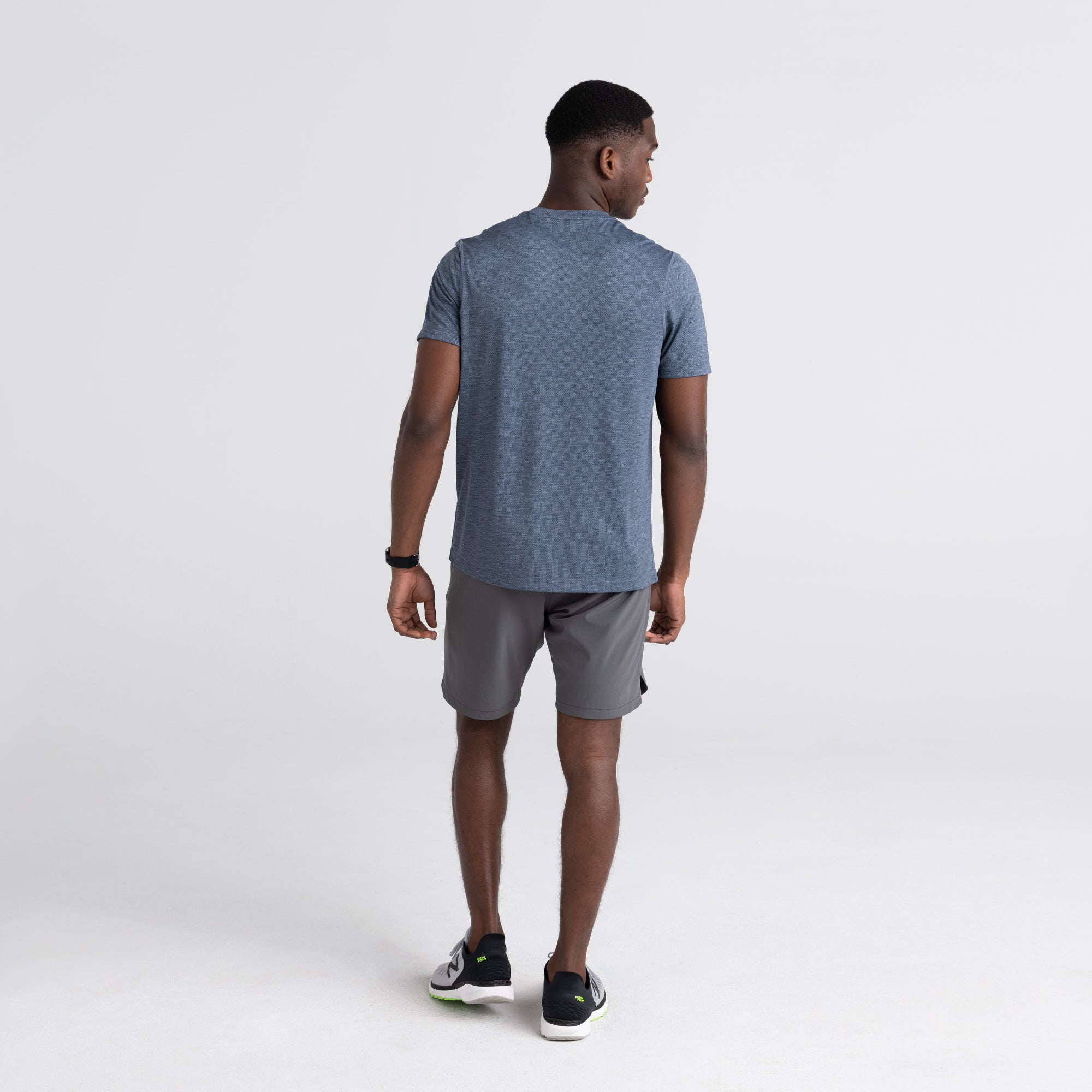 Back - Model wearing Gainmaker 2N1 Short 9" in Grey Heather