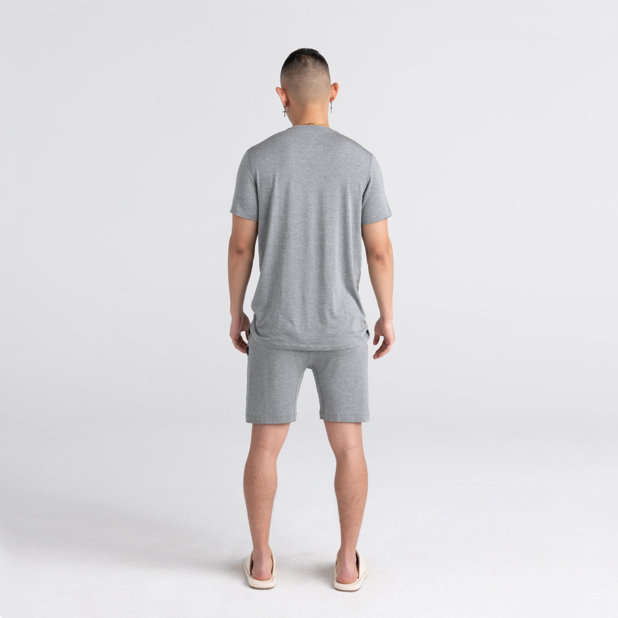 Back - Model wearing Snooze Short in Dark Grey Heather