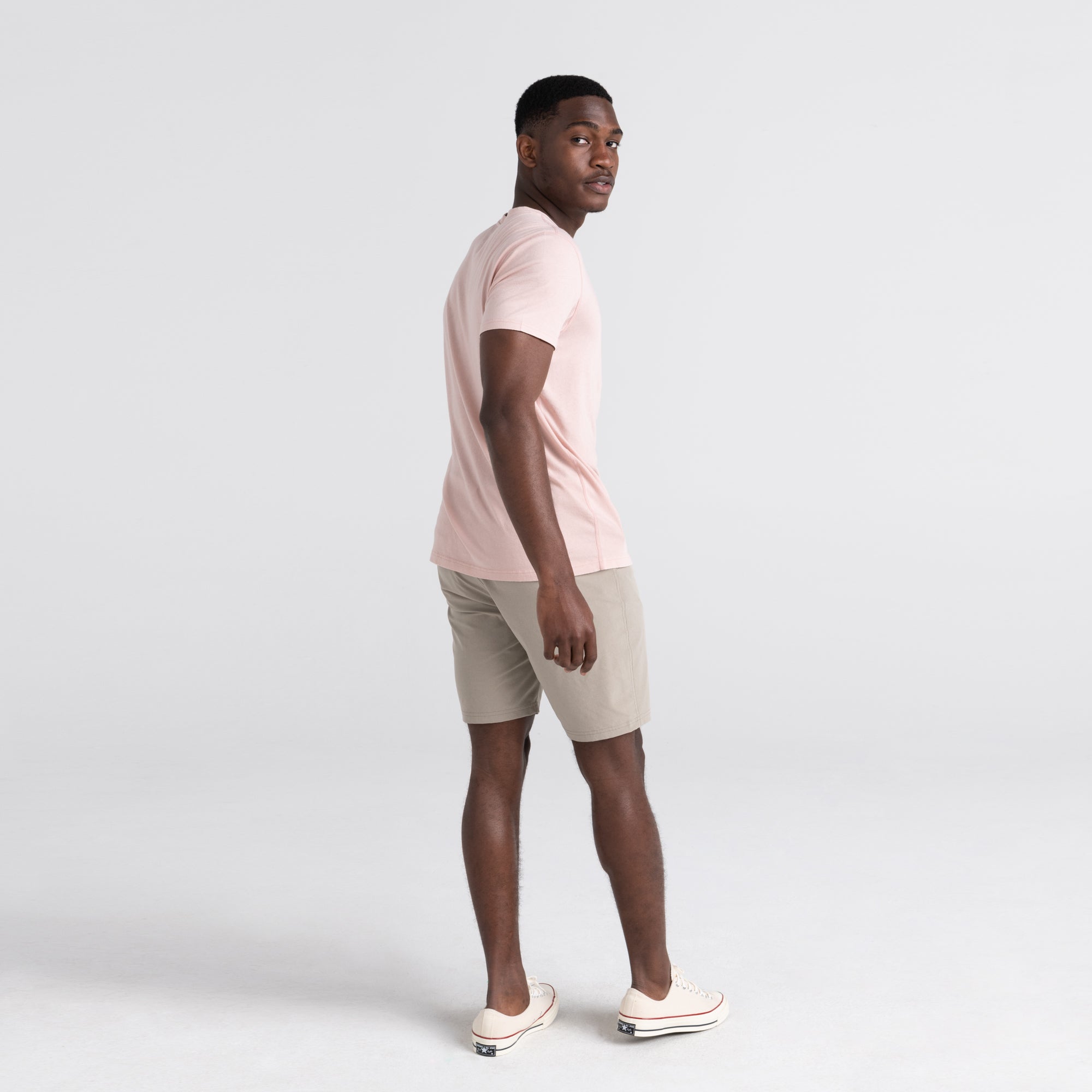 Back - Model wearing Go To Town 2N1 Short 9" in Vintage Khaki