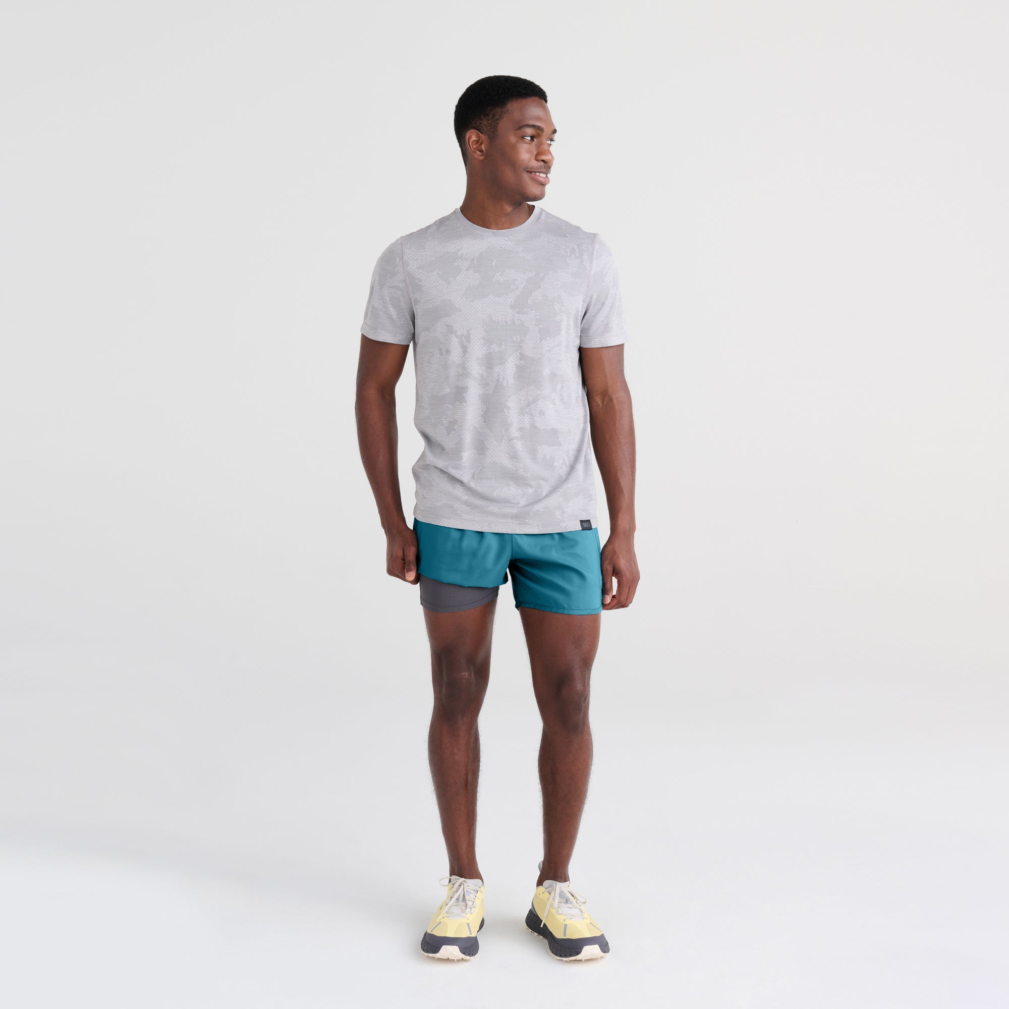 Front - Model wearing Hightail 2N1 Short Trunk in Hydro Blue