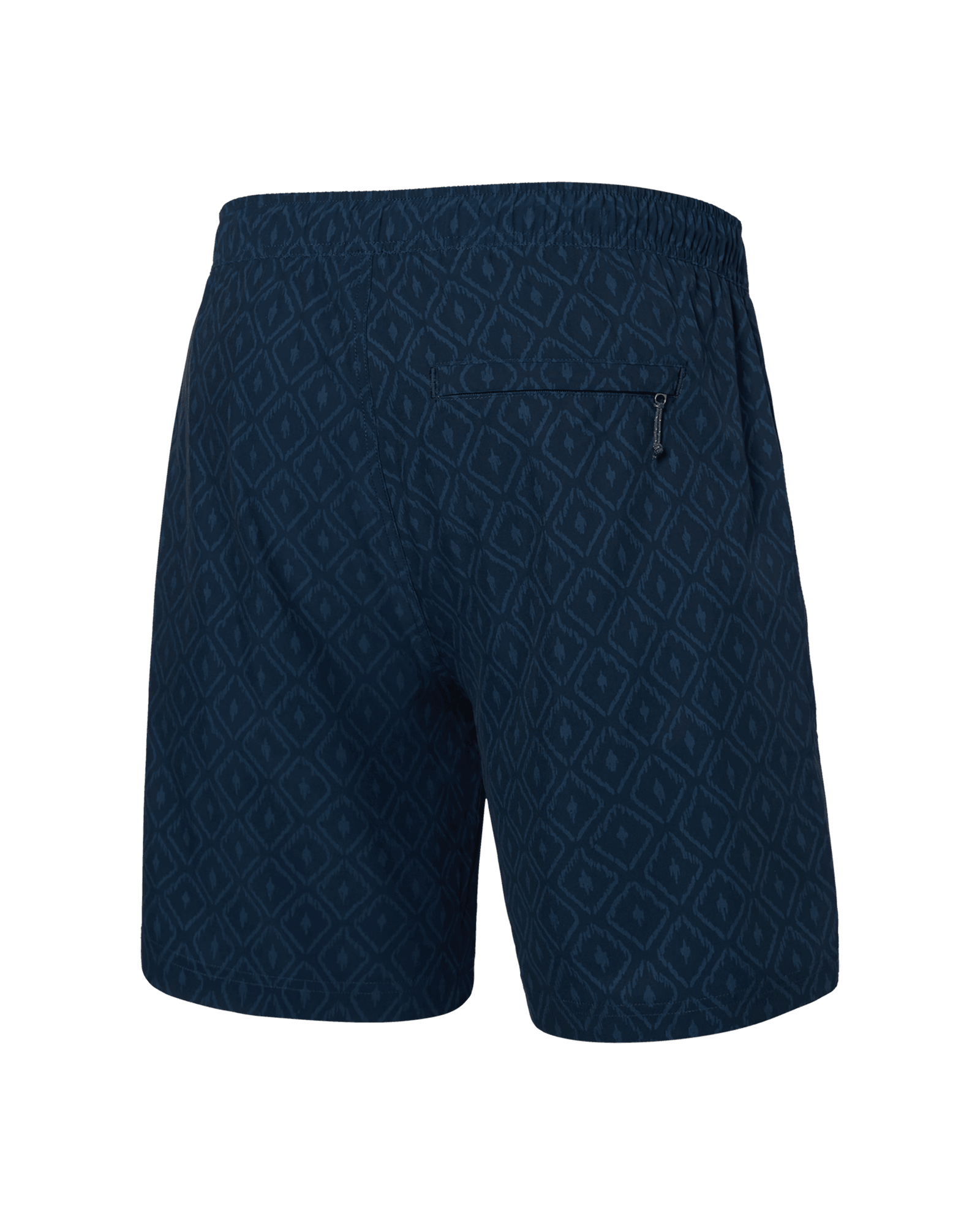 Back of Multi-Sport 2N1 Short Regular in Ikat Check- Navy