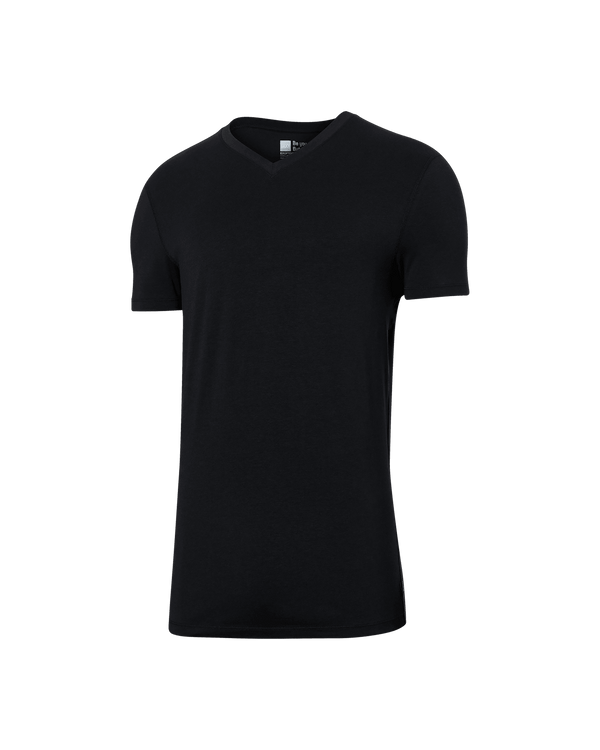 Front of Droptemp Cooling Cotton V Neck in Black