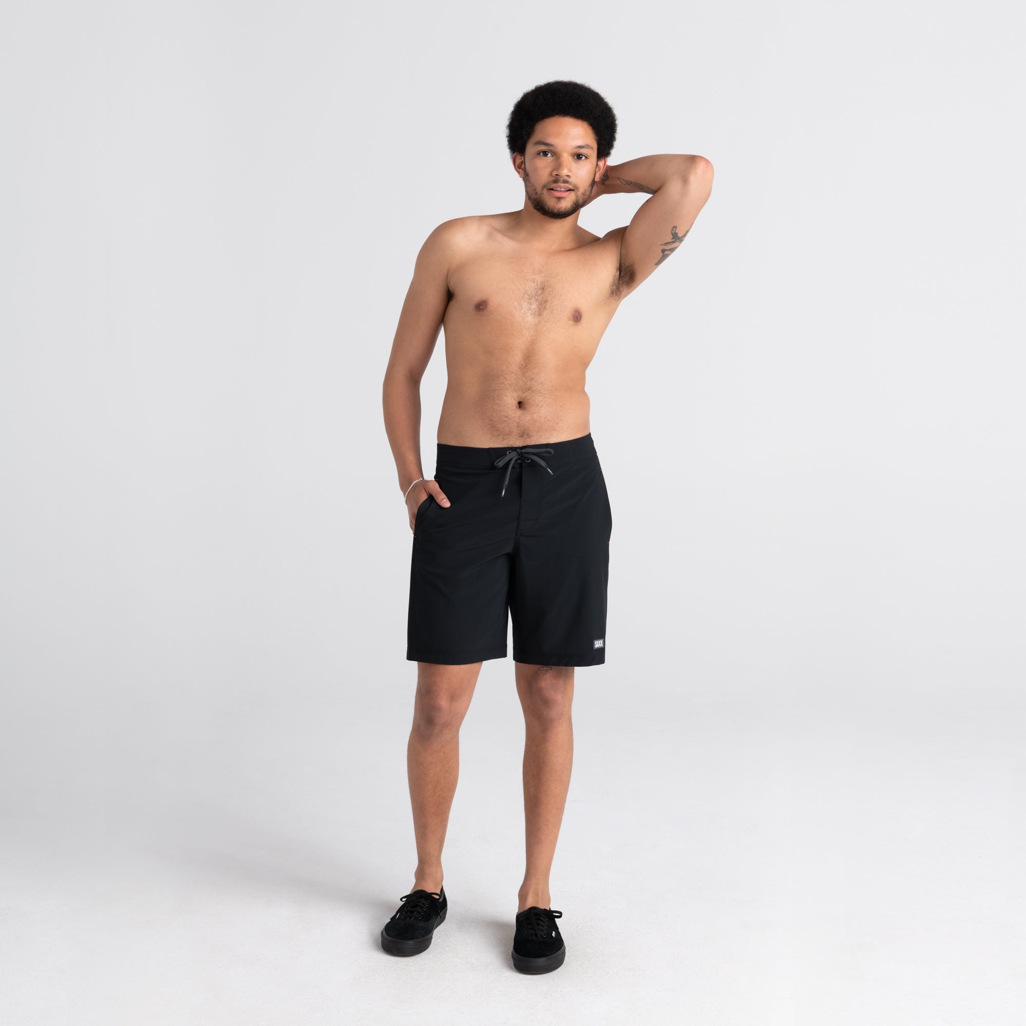 Front - Model wearing Betawave 2N1 Swim Boardie 19" in Black