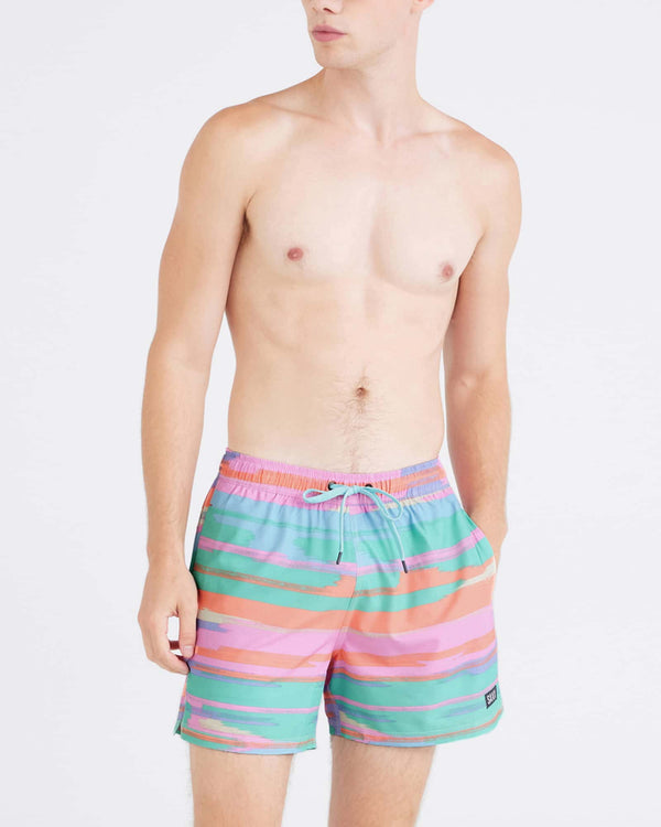 Front - Model wearing Oh Buoy 2N1 Volley 5" in Abstract Stripe-Multi