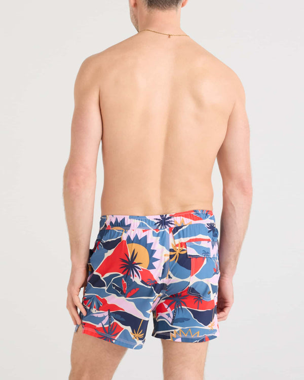 Back - Model wearing Oh Buoy 2N1 Swim Volley 5" in Break of Dawn-Blue