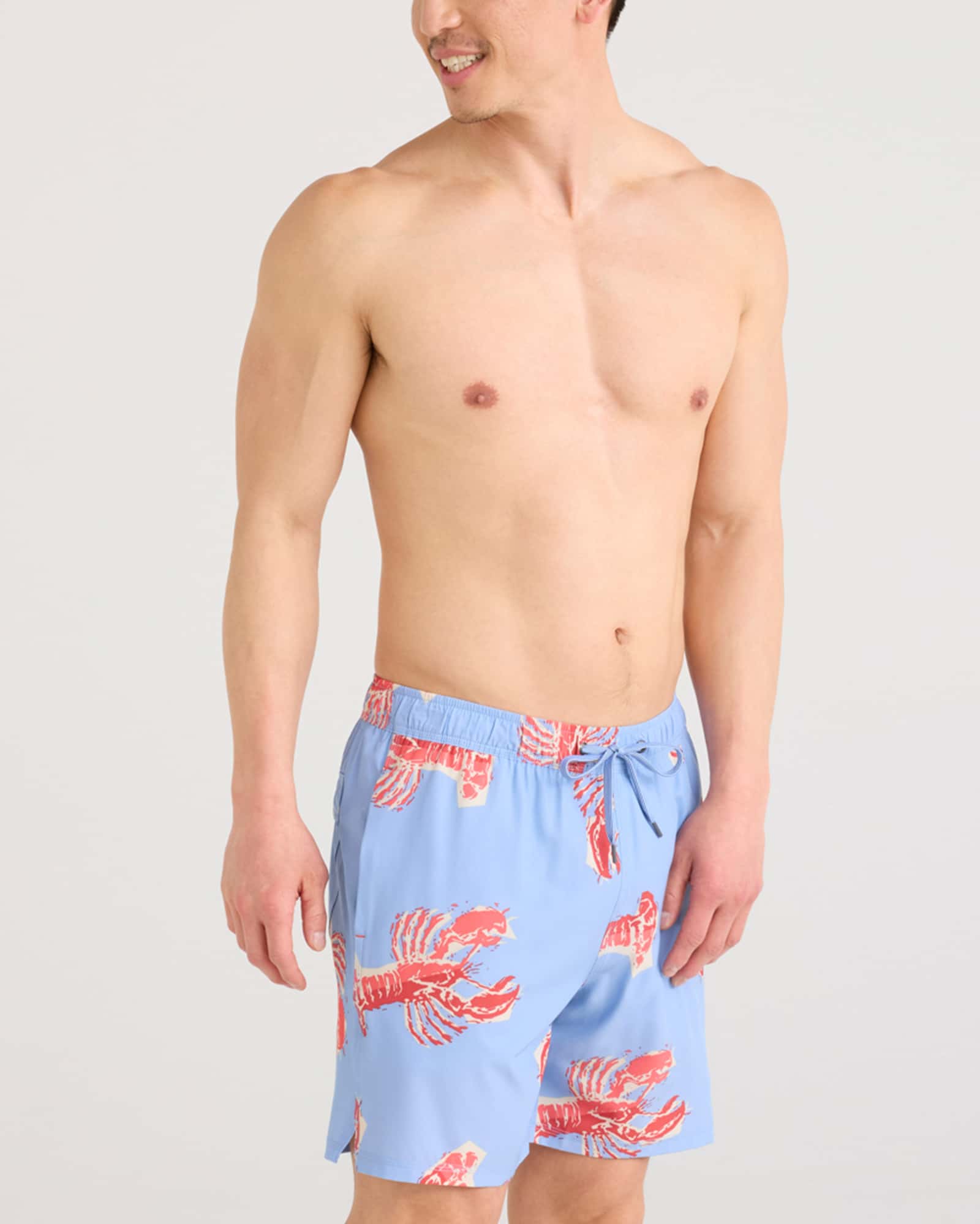 Front - Model wearing Oh Buoy 2N1 Swim Volley 7" in Lobster Boil-Bel Air Blue