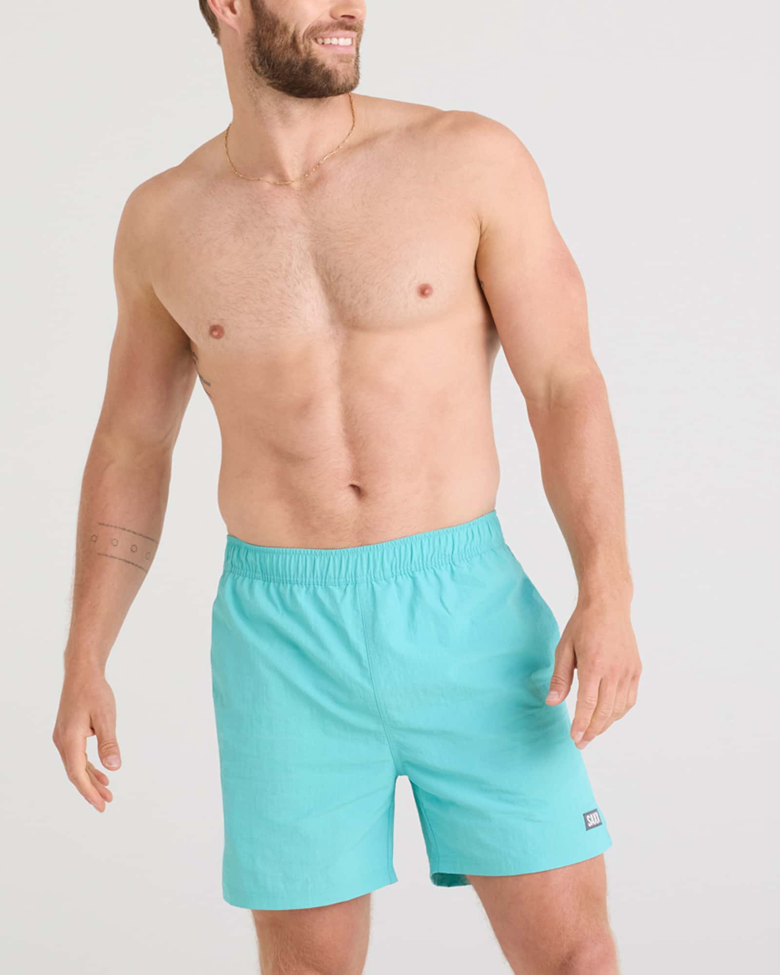 Front - Model wearing Go Coastal 2N1 Volley 5" in Turquoise