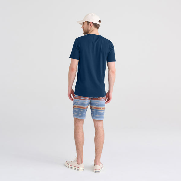 Back - Model wearing DropTemp Cooling Cotton Short Sleeve Crew in Dark Denim