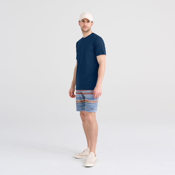 Front - Model wearing DropTemp Cooling Cotton Short Sleeve Crew in Dark Denim