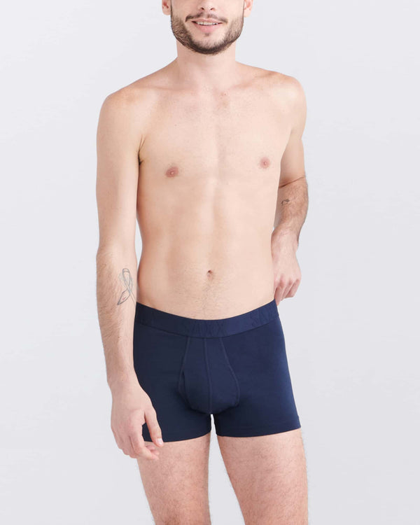 Front - Model wearing Droptemp Cooling Cotton Trunk Fly 2Pk in Dark Ink/Black