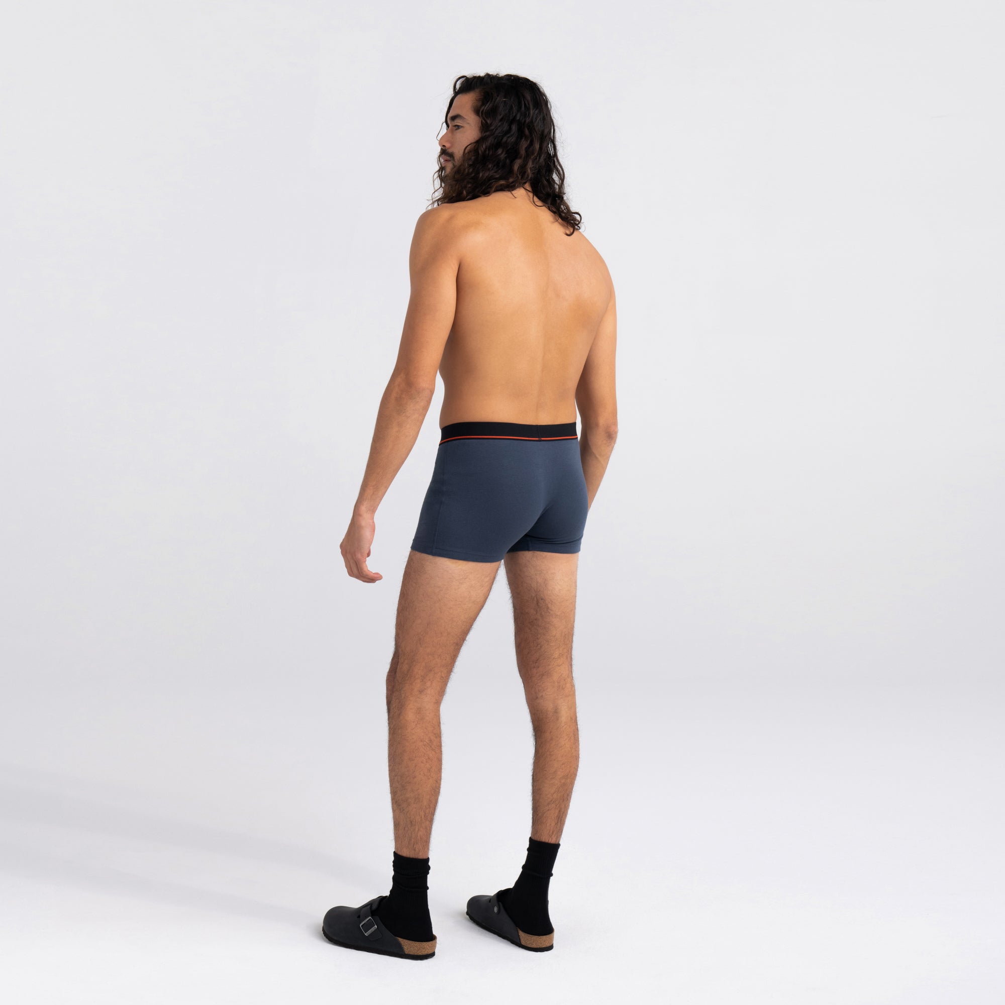 Back - Model wearing Non-Stop Stretch Cotton Trunk in Deep Navy