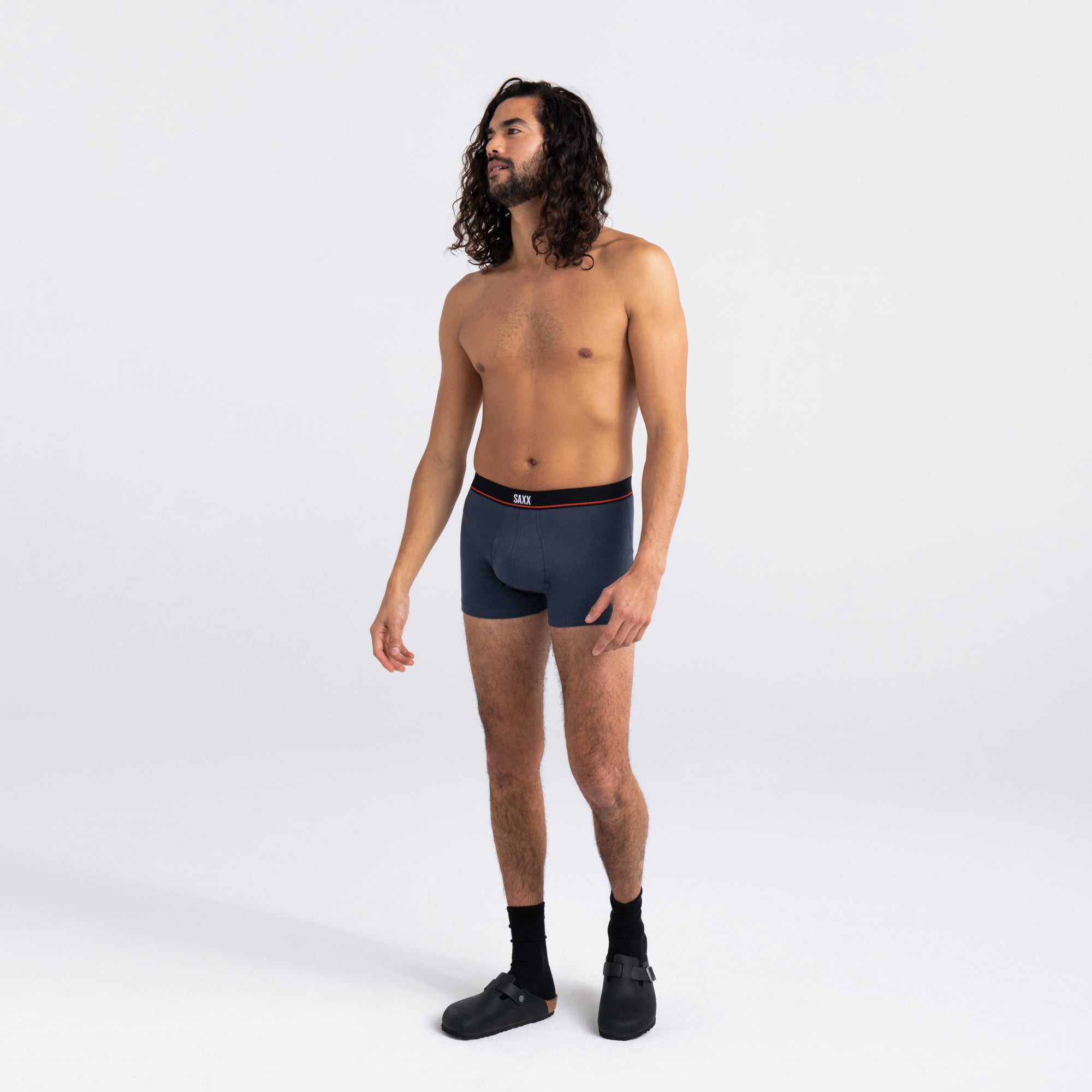 Front - Model wearing Non-Stop Stretch Cotton Trunk in Deep Navy