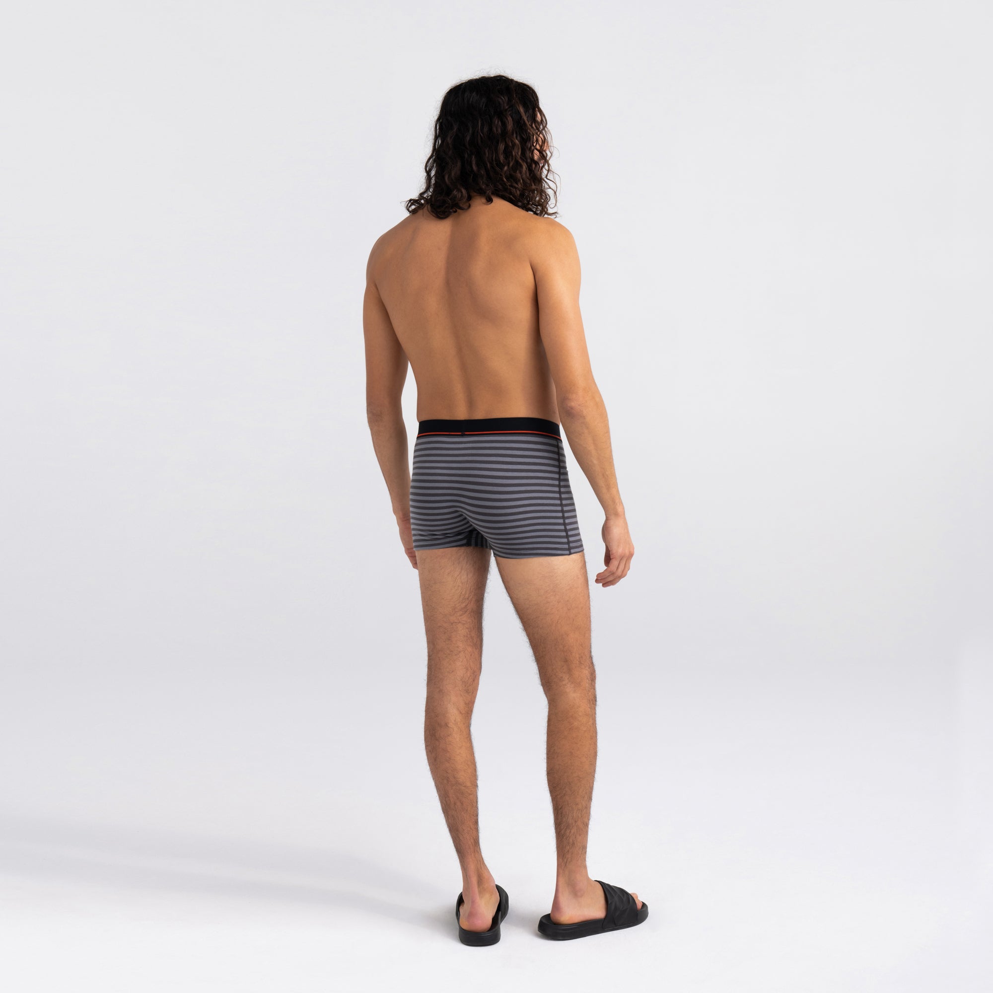 Back - Model wearing Non-Stop Stretch Cotton Trunk in Hiker Stripe- Grey