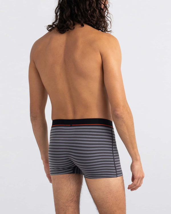 Back - Model wearing Non-Stop Stretch Cotton Trunk Fly in Hiker Stripe- Grey