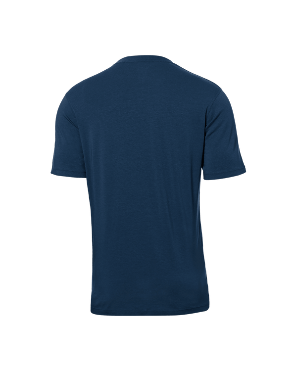 Back of DropTemp Cooling Cotton Short Sleeve Crew in Dark Denim