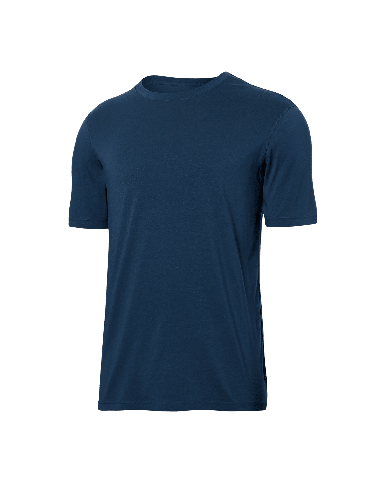 Front of DropTemp Cooling Cotton Short Sleeve Crew in Dark Denim