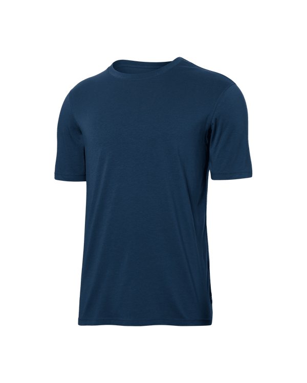 Front of DropTemp Cooling Cotton Short Sleeve Crew in Dark Denim