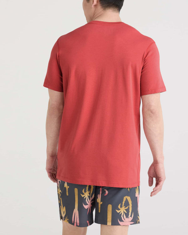 Back - Model wearing Droptemp Cooling Cotton Tee in Mineral Red