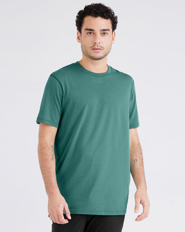 Front - Model wearing  Droptemp® Cooling Cotton Short Sleeve Crew in Pine