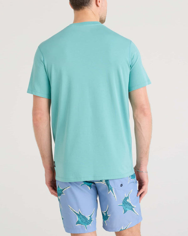 Back - Model wearing Droptemp Cooling Cotton Tee in Sea Foam