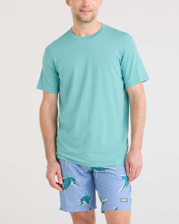 Front - Model wearing Droptemp Cooling Cotton Tee in Sea Foam