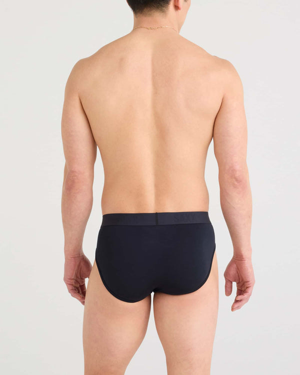 Back - Model wearing Vibe Xtra Brief Fly 3 Pack in Black