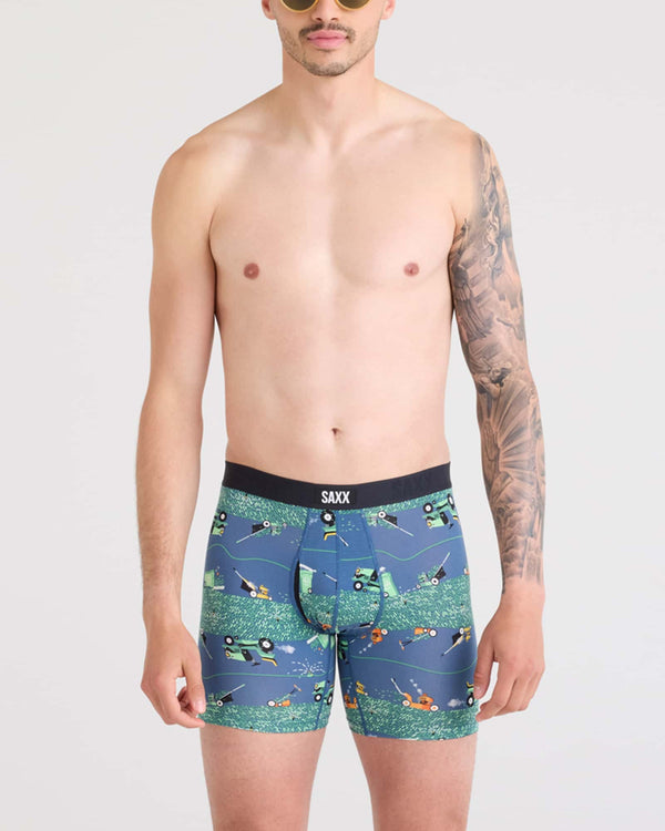 Front - Model wearing Vibe Xtra Boxer Brief Fly in Buzzcut-Dark Denim