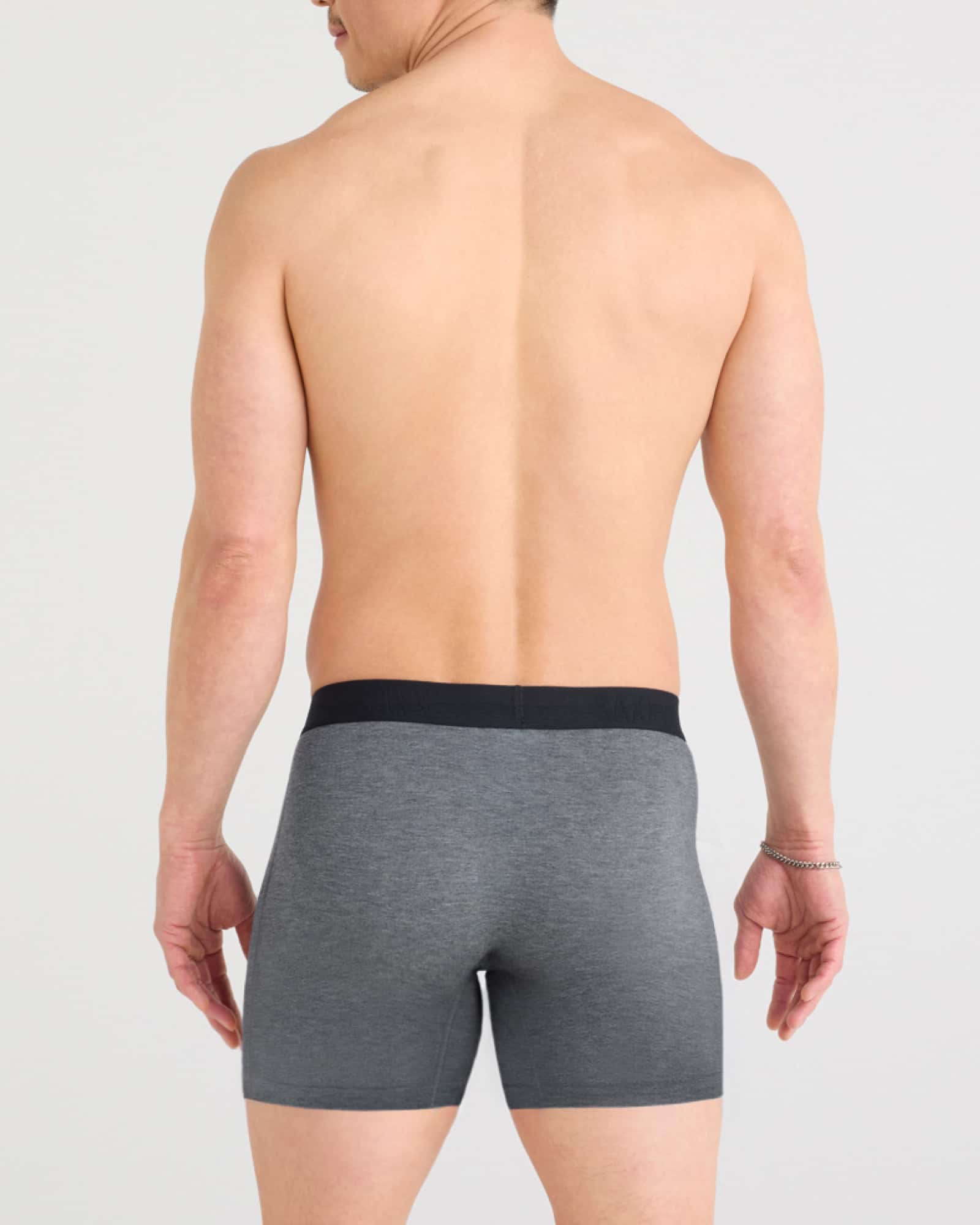 Back - Model wearing Vibe Xtra Boxer Brief Fly 3Pk in Black/Dark Grey Heather/Navy