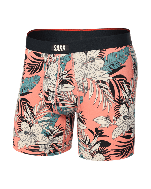 Front of Vibe Xtra Boxer Brief Fly in Hibiscus Jungle-Coral