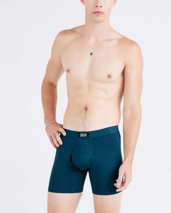 Front - Model wearing Vibe Xtra Boxer Brief Fly in Hurricane