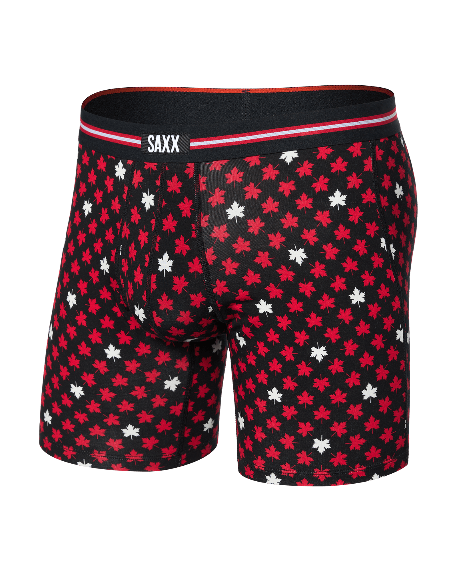 Front of Vibe Xtra Boxer Brief Fly in Maple Leaf-Black